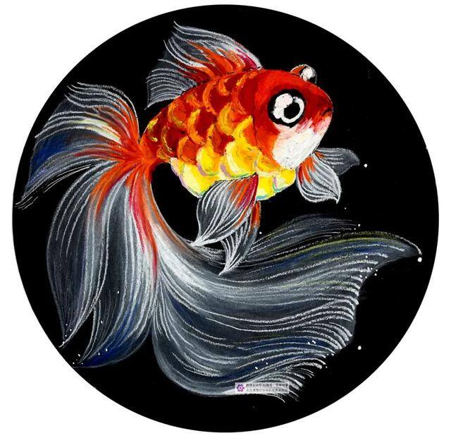 儿童画简单好看（用油画棒画出美丽优雅的金鱼）