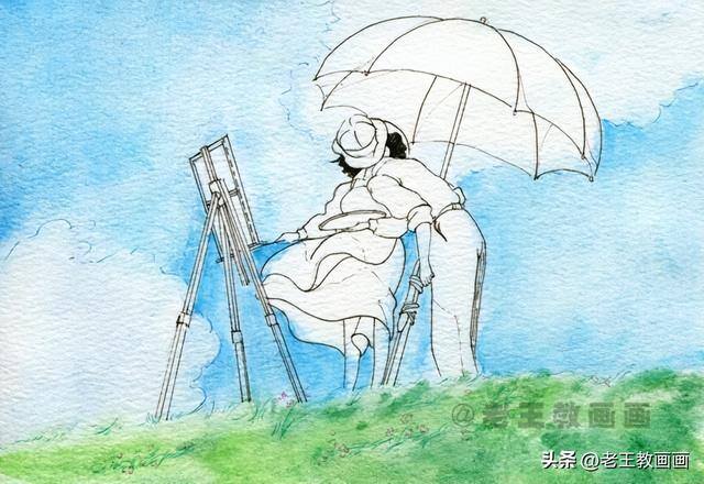鸟怎么画简单好看在天上飞（宫崎骏动画片《起风了》剧照水彩漫画教程）