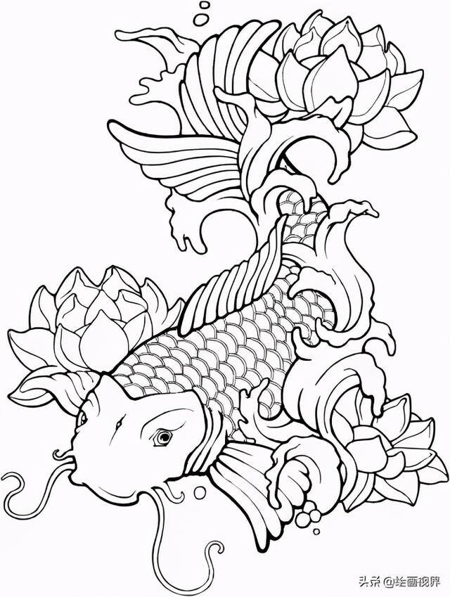鲤鱼怎么画简单又漂亮（最简单的线条画最美的锦鲤）