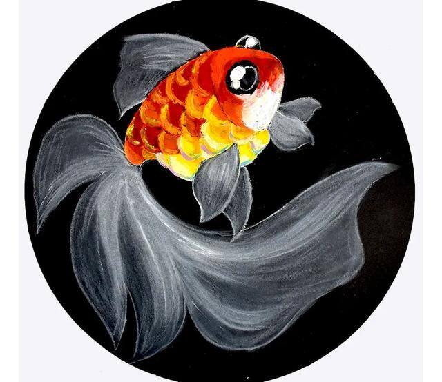 儿童画简单好看（用油画棒画出美丽优雅的金鱼）