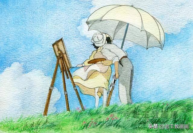 鸟怎么画简单好看在天上飞（宫崎骏动画片《起风了》剧照水彩漫画教程）