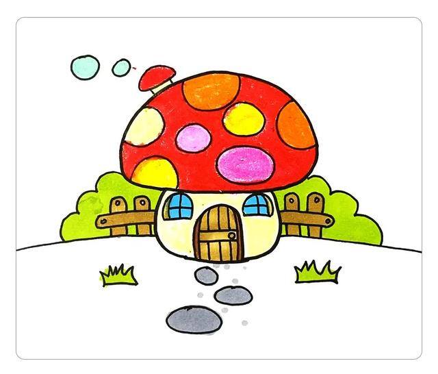 蘑菇怎么画简单又漂亮（蘑菇房子简笔画，小朋友们想不想住在里面呢）