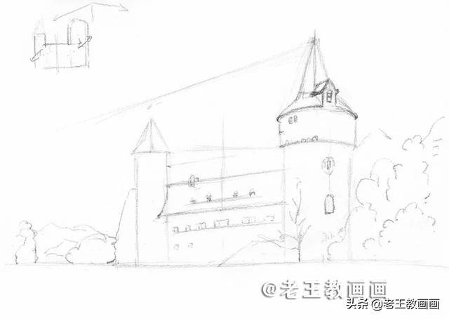 城堡怎么画简单又漂亮（用2b铅笔画出风景）