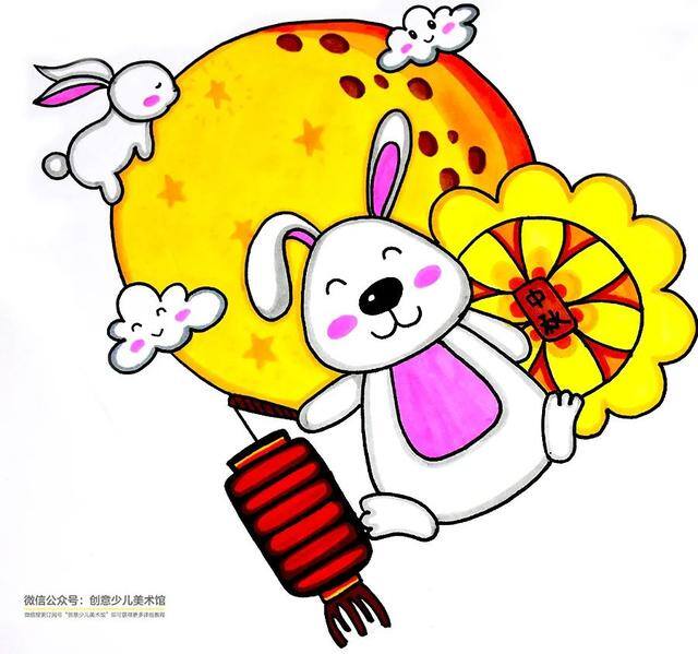 二年级中秋节绘画作品（玉兔、月饼绘画教程）