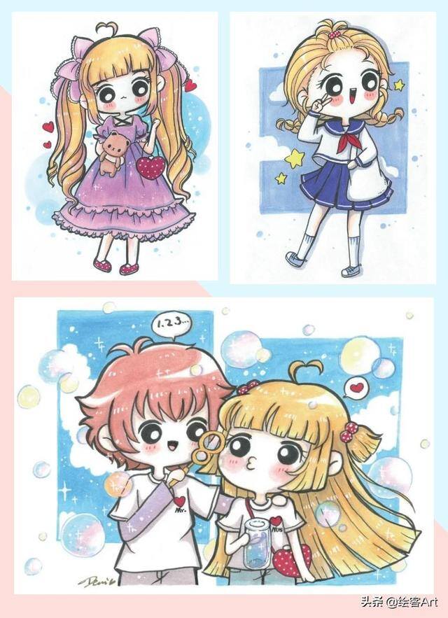 简单又好看的画画教程女生（《我的甜心女孩马克笔q版漫画人物教程》甜意十足的案例）