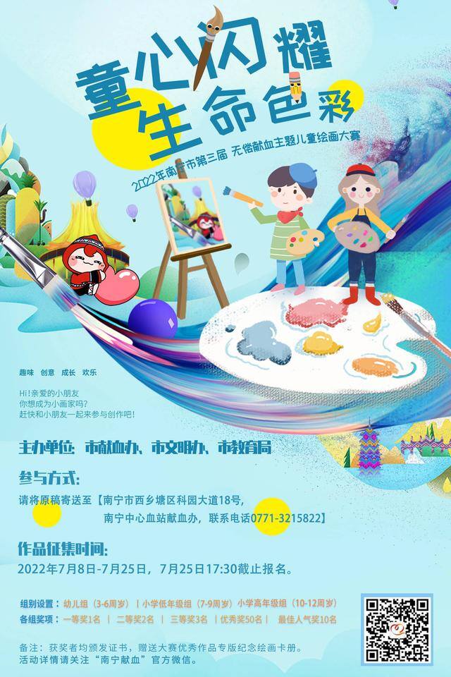 少儿画画比赛（南宁市第三届“童心闪耀·生命色彩”无偿献血主题儿童绘画大赛启动）
