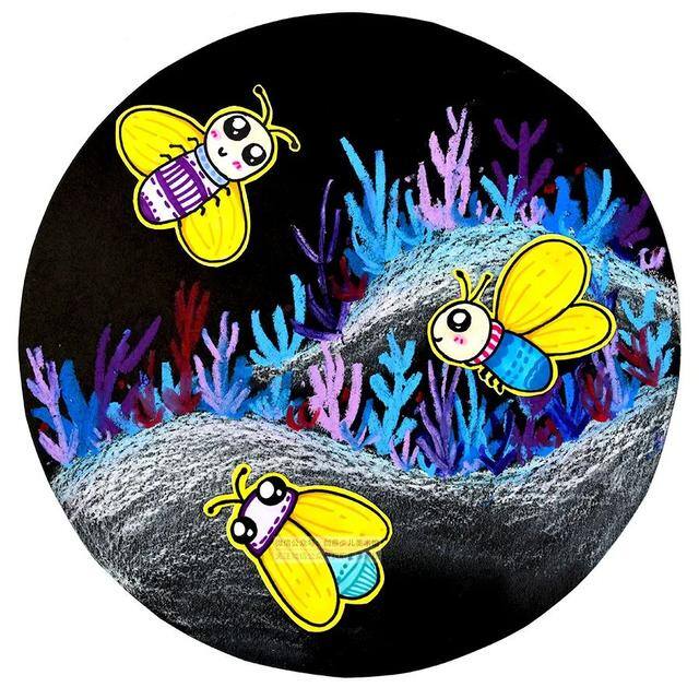 儿童绘画美术（夜空中的萤火虫）