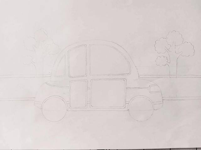汽车儿童画（小朋友们都喜欢的小汽车场景线描画）
