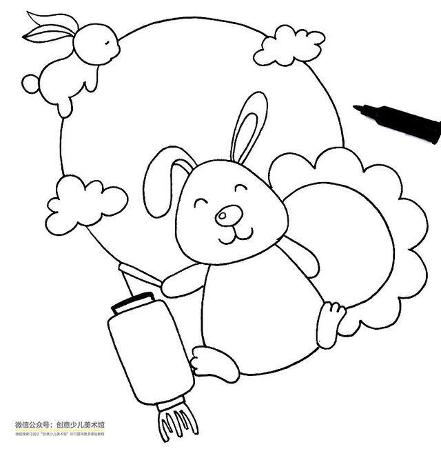 二年级中秋节绘画作品（玉兔、月饼绘画教程）