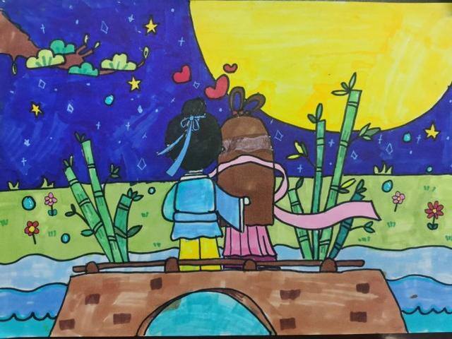 七夕节儿童画简单漂亮（中牟县文明路小学开展“团结战‘疫’别样七夕”主题活动）