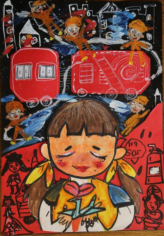 儿童消防安全绘画作品（小学一年级消防安全儿童画图片简单又漂亮的消防安全儿童画画图）