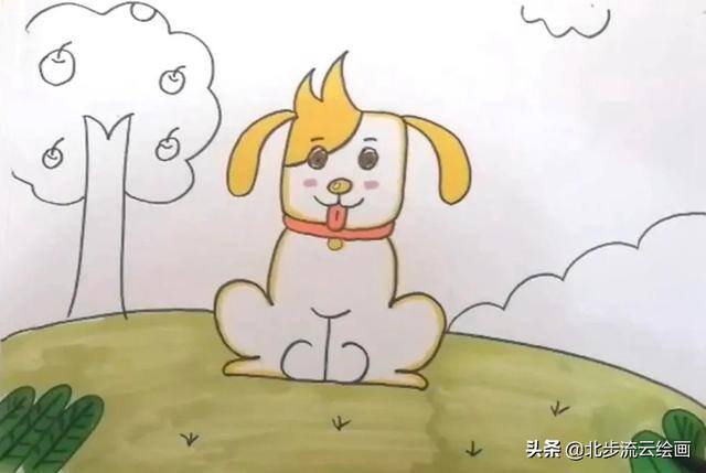 草地怎么画简单又漂亮（简单易学的小狗儿童绘画步骤，快来学学吧）