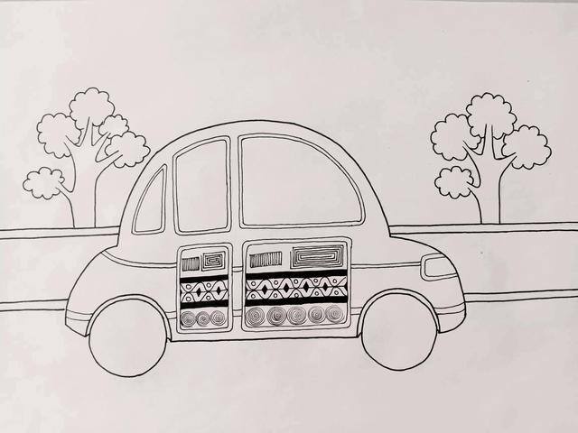 汽车儿童画（小朋友们都喜欢的小汽车场景线描画）
