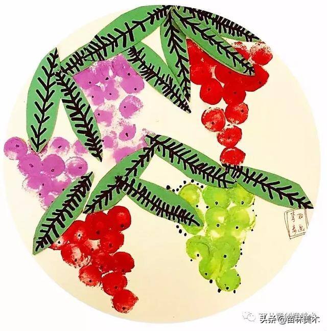 葡萄怎么画简单又漂亮好看（幼儿作品欣赏手工课材）