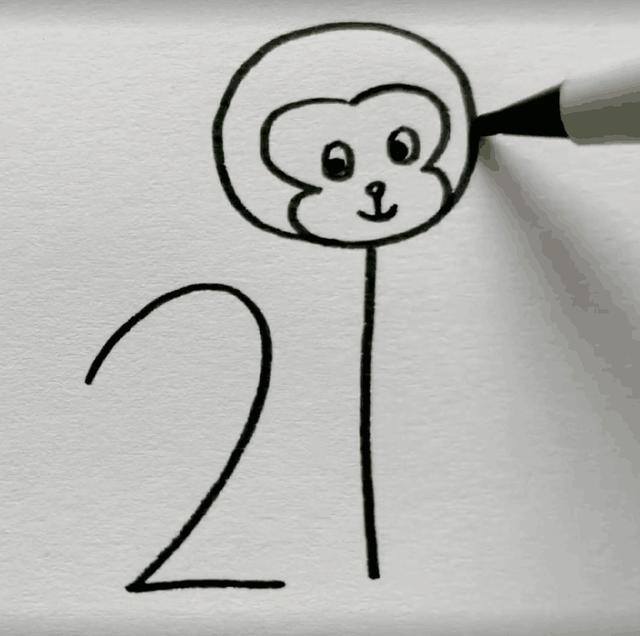 猴子怎么画简单又好看（简笔画教程：用2、1、0、3这四个数字来画可爱的小猴子）