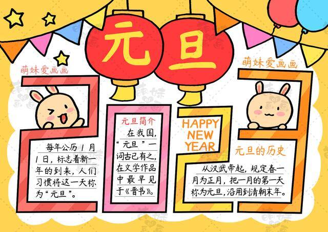 画画简单又好看图片（2023兔年元旦手抄报与联欢会海报合集，简单又漂亮，作业轻松搞定）