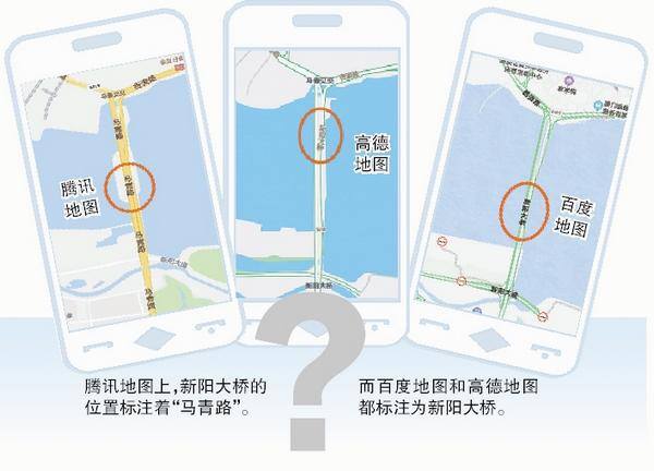 手机地图标注（翔安隧道标注各不相同）