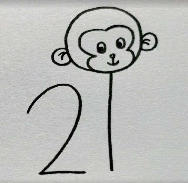 猴子怎么画简单又好看（简笔画教程：用2、1、0、3这四个数字来画可爱的小猴子）