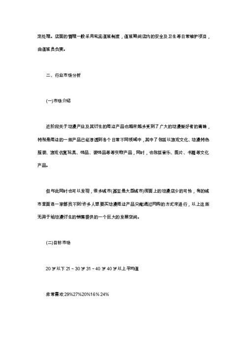 动漫项目的创业计划书