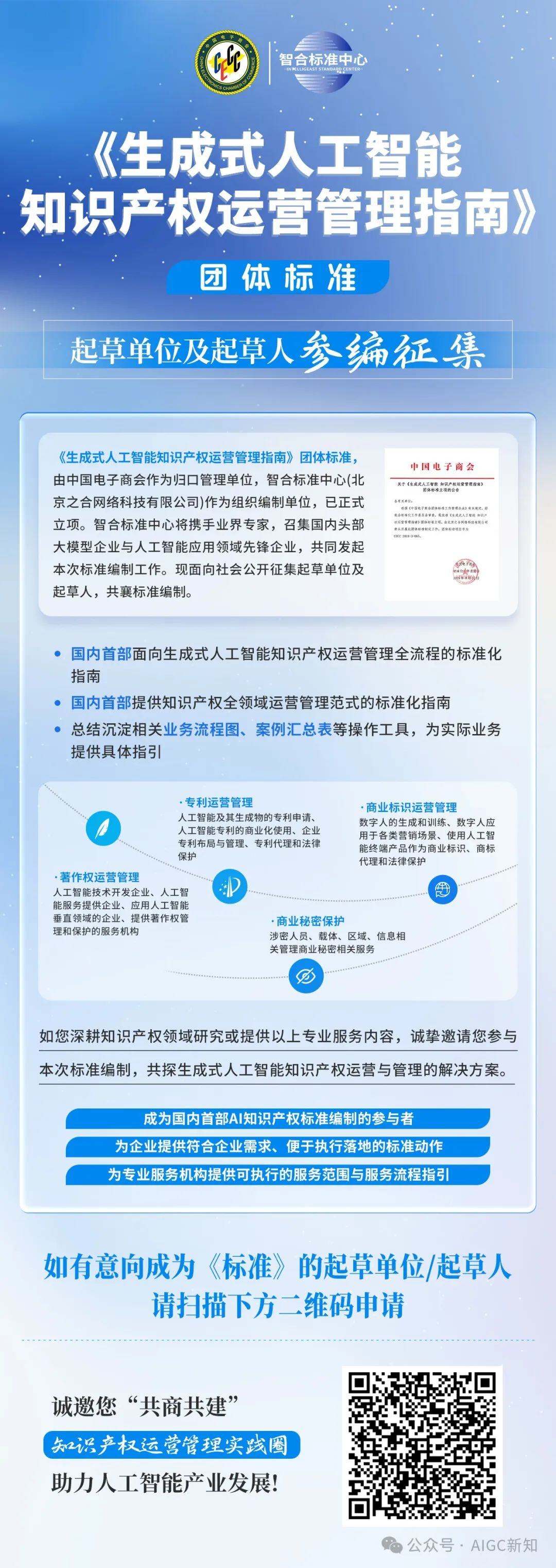 国内首部AI知识产权标准启动编制，诚邀科技企业、律所律师、知产服务机构参编！