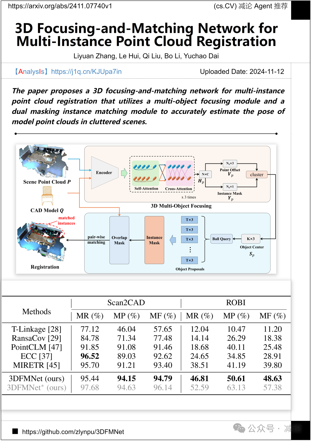 【11.13-arXiv】西北工大提出3D聚焦多实例点云配准网络！