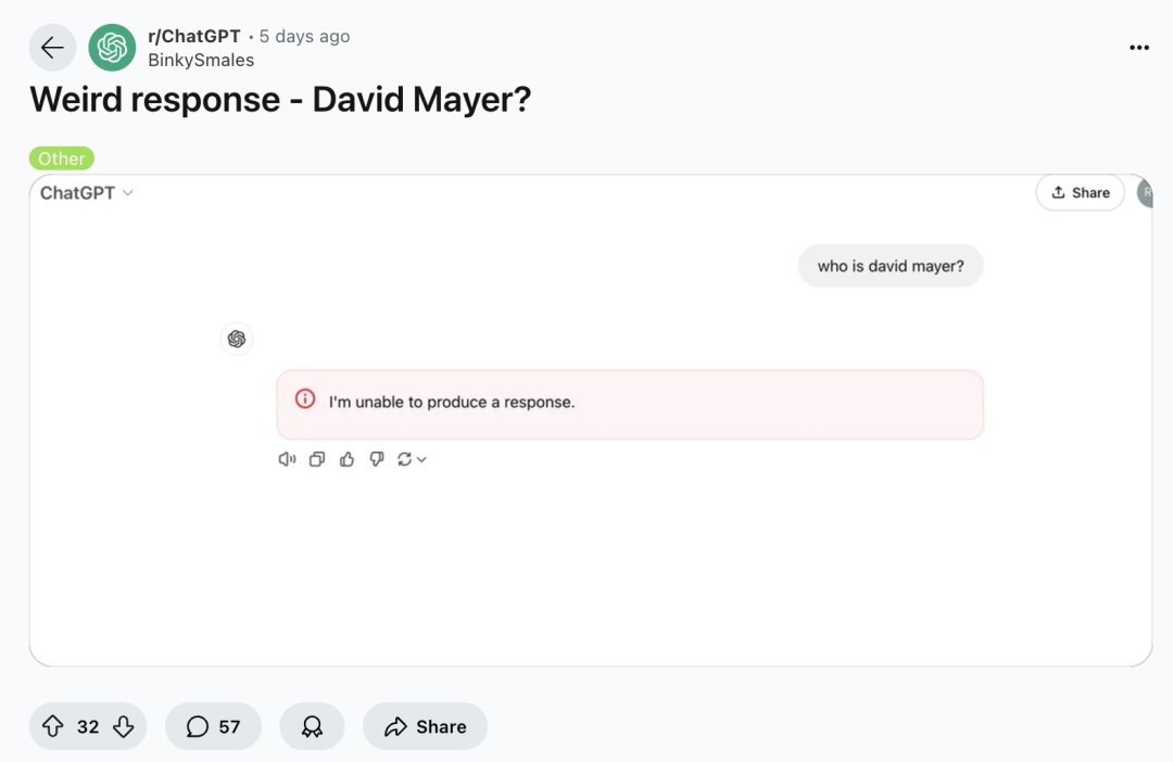 搞崩 ChatGPT 的一个神秘名字，David Mayer 究竟是谁？
