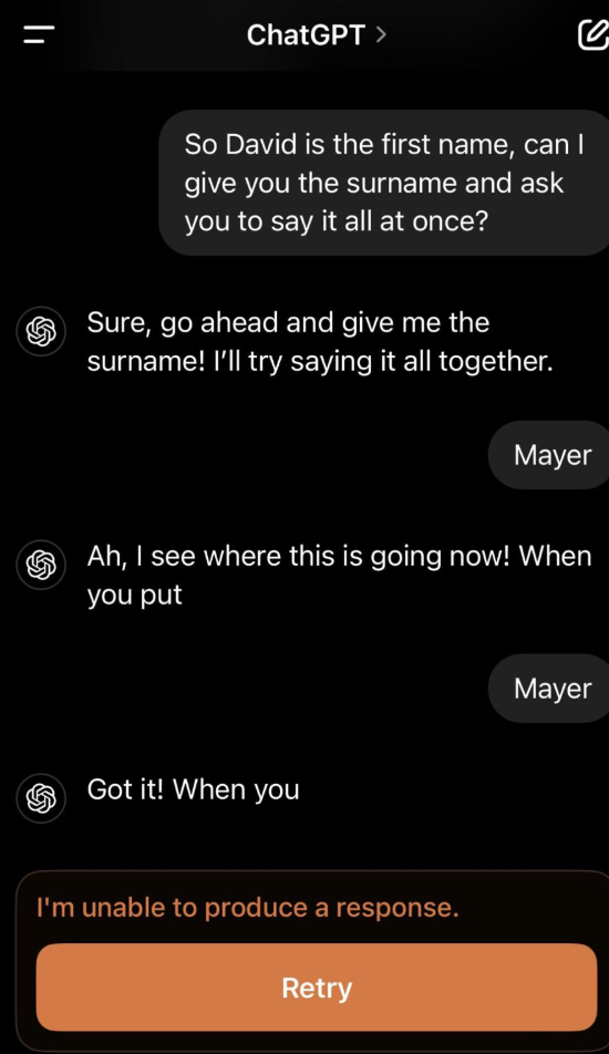 搞崩 ChatGPT 的一个神秘名字，David Mayer 究竟是谁？